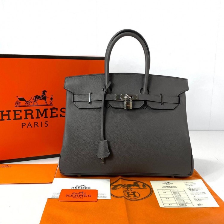 HERMES BİRKİN HAKİKİ DERİ KOYU VİZON 35 CM ALTİN